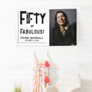 Fifty and Fabulous 90's photo 50th Birthday Party Banner