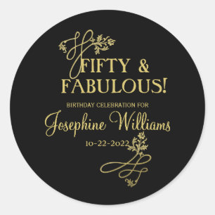 Fifty and Fabulous Birthday Party Classic Round Sticker