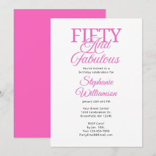 Fifty and Fabulous Black and Pink Script Invitation