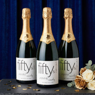 Fifty and Fabulous Black And White Birthday Sparkling Wine Label