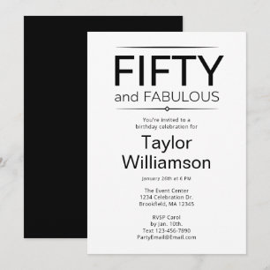 Fifty and Fabulous Black and White  Invitation