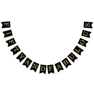 Fifty and Fabulous Black Gold 50th Birthday Party Bunting