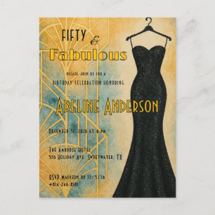 Fifty and Fabulous Black Gold Art Deco 50th Postcard