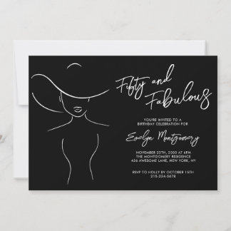 Fifty and Fabulous Black Line Art Birthday Party Invitation
