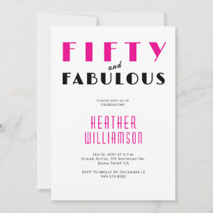 Fifty and Fabulous Black Pink 50th Birthday  Invitation