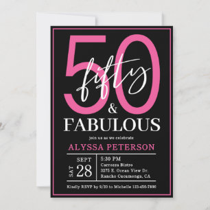 Fifty and Fabulous Black Script 50th Birthday Invitation