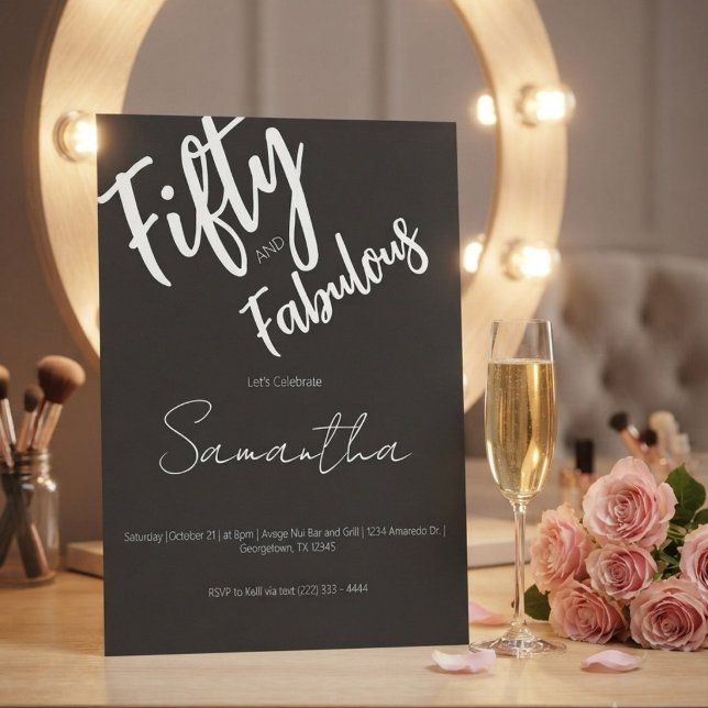 Fifty and Fabulous Black Script 50th Birthday Invitation (Creator Uploaded)