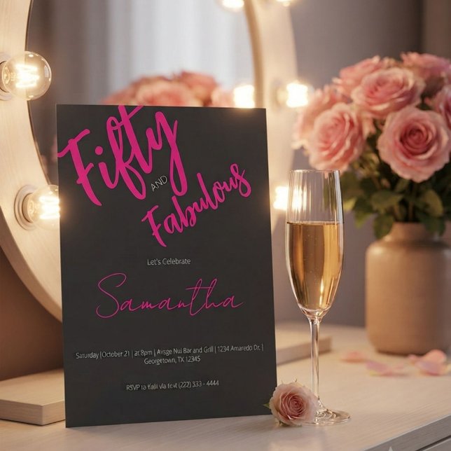 Fifty and Fabulous Black Script 50th Birthday Invitation (Creator Uploaded)
