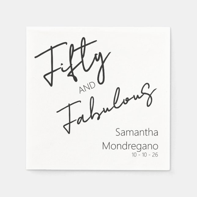 Fifty and Fabulous Black White 50th Birthday Napkin (Front)