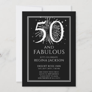 Fifty and Fabulous Black White 50th Birthday Party Invitation