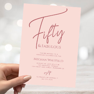 Fifty and Fabulous Blush Pink 50th Birthday Party Invitation