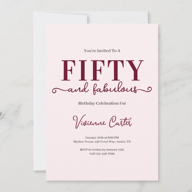 Fifty and Fabulous Blush Pink 50th Birthday Party Invitation (Front)