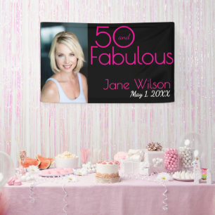 Fifty and Fabulous Bold Photo 50th Birthday Party Banner