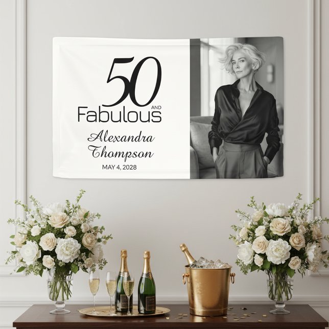 Fifty and Fabulous Bold Photo 50th Birthday Party Banner (Creator Uploaded)