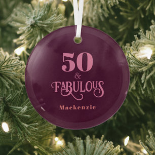 Fifty and Fabulous Burgundy Glass Tree Decoration