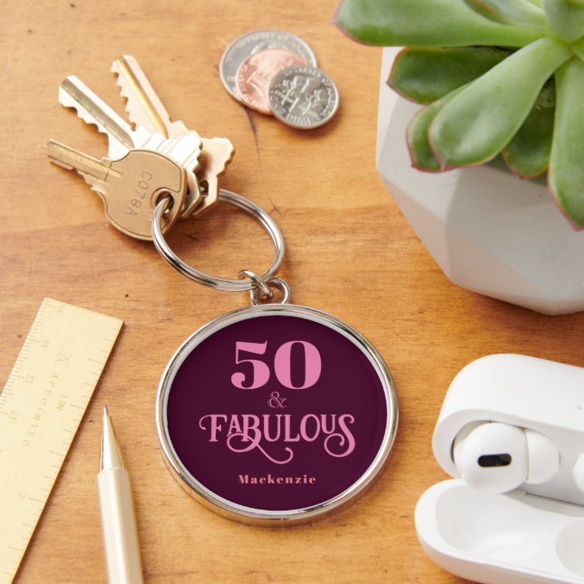 Fifty and Fabulous Burgundy Key Ring (Desk)