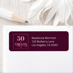 Fifty and Fabulous Burgundy Return Address Label