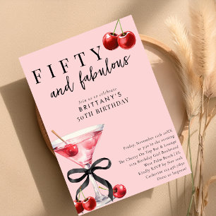 Fifty and Fabulous Cherry Martini 50th Birthday Invitation