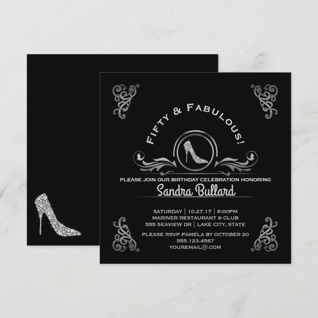 Fifty and Fabulous Diamond High Heels Birthday Invitation (Front/Back)