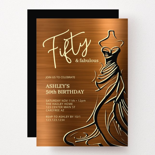 Fifty and Fabulous Dress Copper 50th Birthday Invitation (Creator Uploaded)