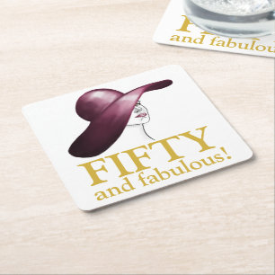 Fifty and Fabulous Elegant Woman Square Paper Coaster
