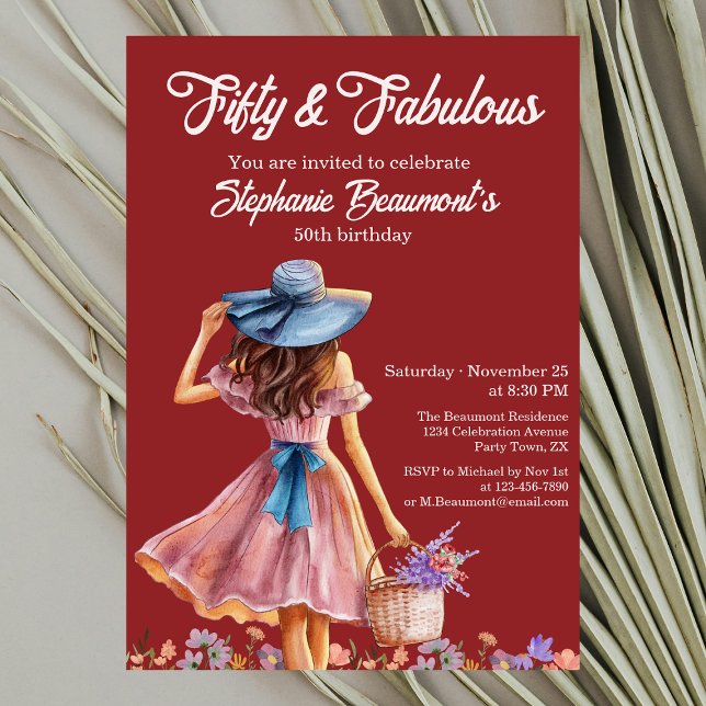 Fifty and Fabulous Elegant Woman's  50th Birthday  Invitation (Creator Uploaded)