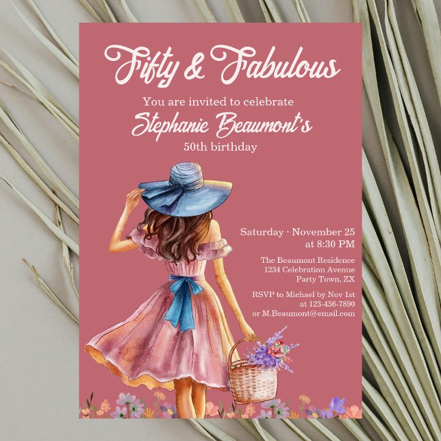 Fifty and Fabulous Elegant Woman's  50th Birthday  Invitation (Creator Uploaded)