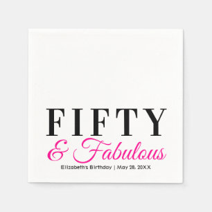 Fifty and Fabulous Fancy Hot Pink 50th Birthday Napkin