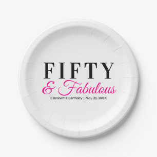 Fifty and Fabulous Fancy Hot Pink 50th Birthday Paper Plate