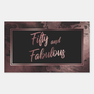 Fifty and Fabulous Faux Rose Gold Marbled Pattern Rectangular Sticker