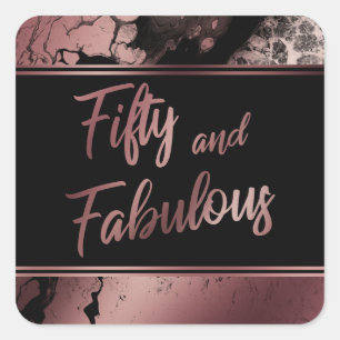 Fifty and Fabulous Faux Rose Gold Marbled Pattern Square Sticker