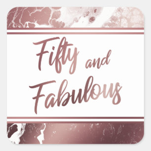 Fifty and Fabulous Faux Rose Gold Marbled Pattern Square Sticker