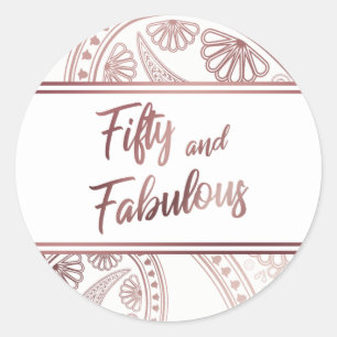 Fifty and Fabulous Faux Rose Gold & White Paisley Classic Round Sticker