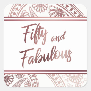 Fifty and Fabulous Faux Rose Gold & White Paisley Square Sticker