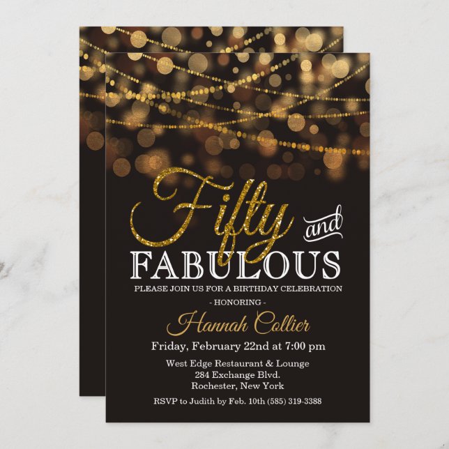 Fifty and Fabulous Glitter Birthday Invitation (Front/Back)