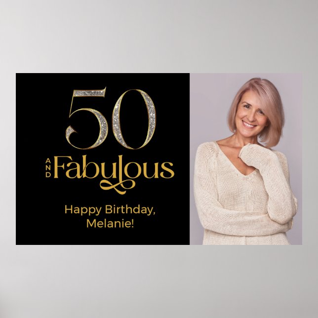 Fifty and Fabulous Gold Black 50th Birthday Photo Poster (Front)