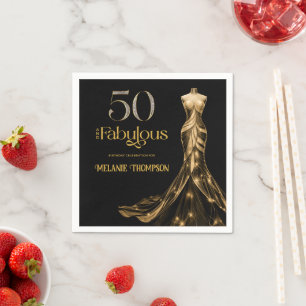 Fifty and Fabulous Gold Dress Black 50th Birthday Napkin