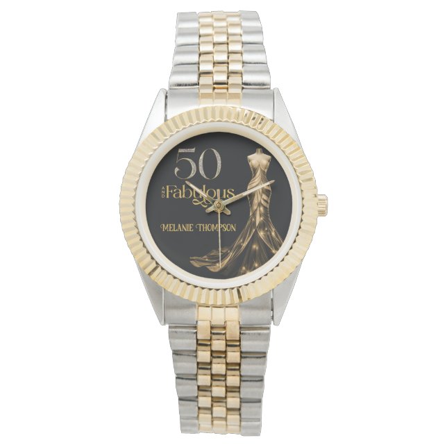 Fifty and Fabulous Gold Dress Black 50th Birthday Watch (Front)