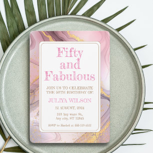 Fifty and Fabulous Gold glitter pink birthday  Invitation