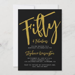 Fifty and Fabulous Gold Script 50th Birthday Party Invitation