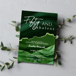 Fifty and Fabulous Green Agate 50th Birthday Invitation