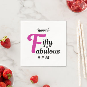 Fifty and Fabulous Happy 50th Birthday Pink Accent Napkin