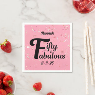 Fifty and Fabulous Happy 50th Birthday Pink Accent Napkin