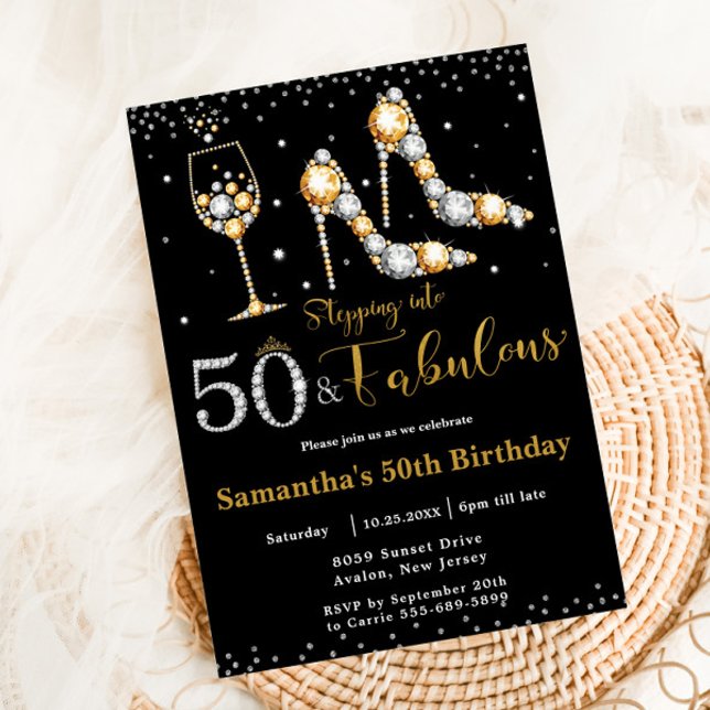 Fifty and Fabulous High Heels Bubbly 50th Birthday Invitation (Creator Uploaded)