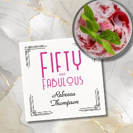 Fifty and Fabulous Hot Pink Art Deco 50th Birthday Napkin