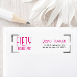 Fifty and Fabulous Hot Pink Art Deco 50th Birthday Return Address Label