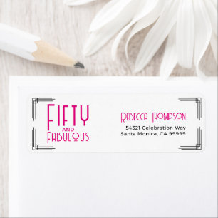 Fifty and Fabulous Hot Pink Art Deco 50th Birthday Return Address Label