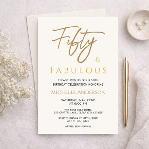 Fifty and Fabulous Ivory Gold Elegance Invitation