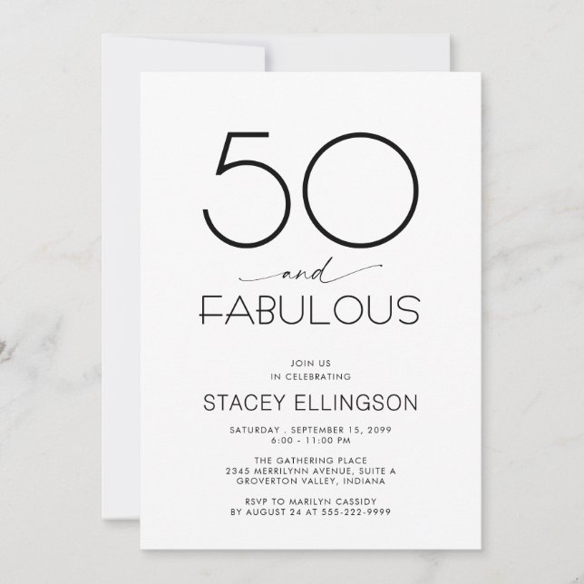 Fifty and Fabulous Minimal 50th Birthday Party Invitation (Front)
