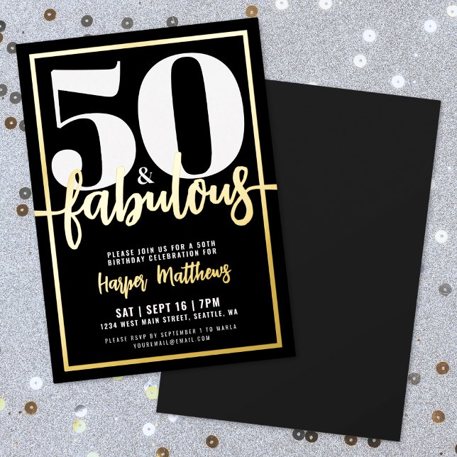 Fifty And Fabulous Modern 50th Birthday Gold (Fifty And Fabulous Modern 50th Birthday Gold Foil Invitation)